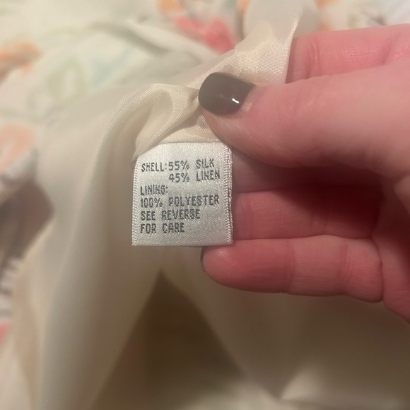 Talbots Linen Cotton Blend A-Line Off White & Floral Midi Skirt Size 12 - Picture 12 of 12